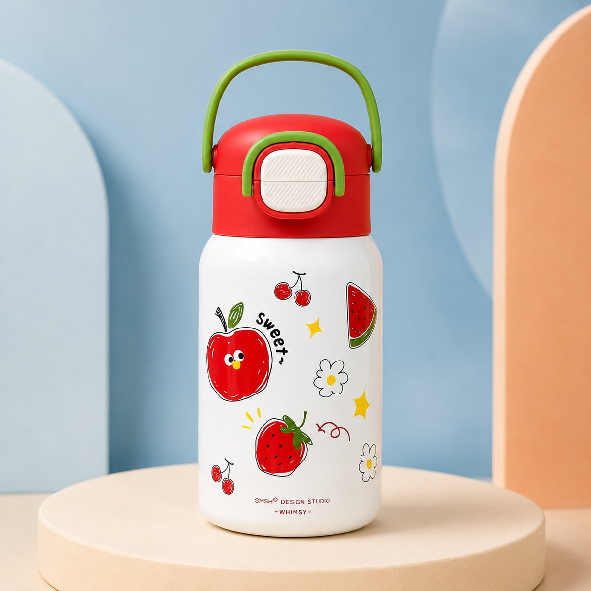 CMSH 3-Way Insulated Water Bottle with Cup Lid & Carry Sleeve – 18.6 oz