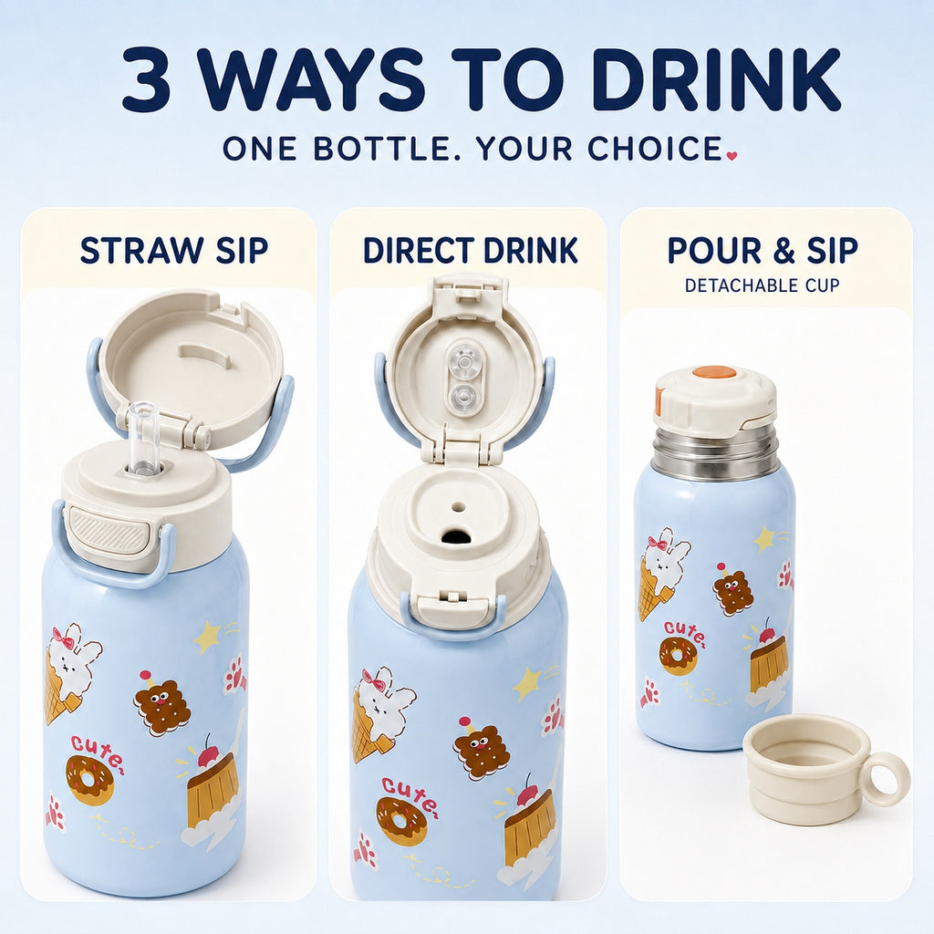 CMSH 3-Way Insulated Water Bottle with Cup Lid & Carry Sleeve – 18.6 oz
