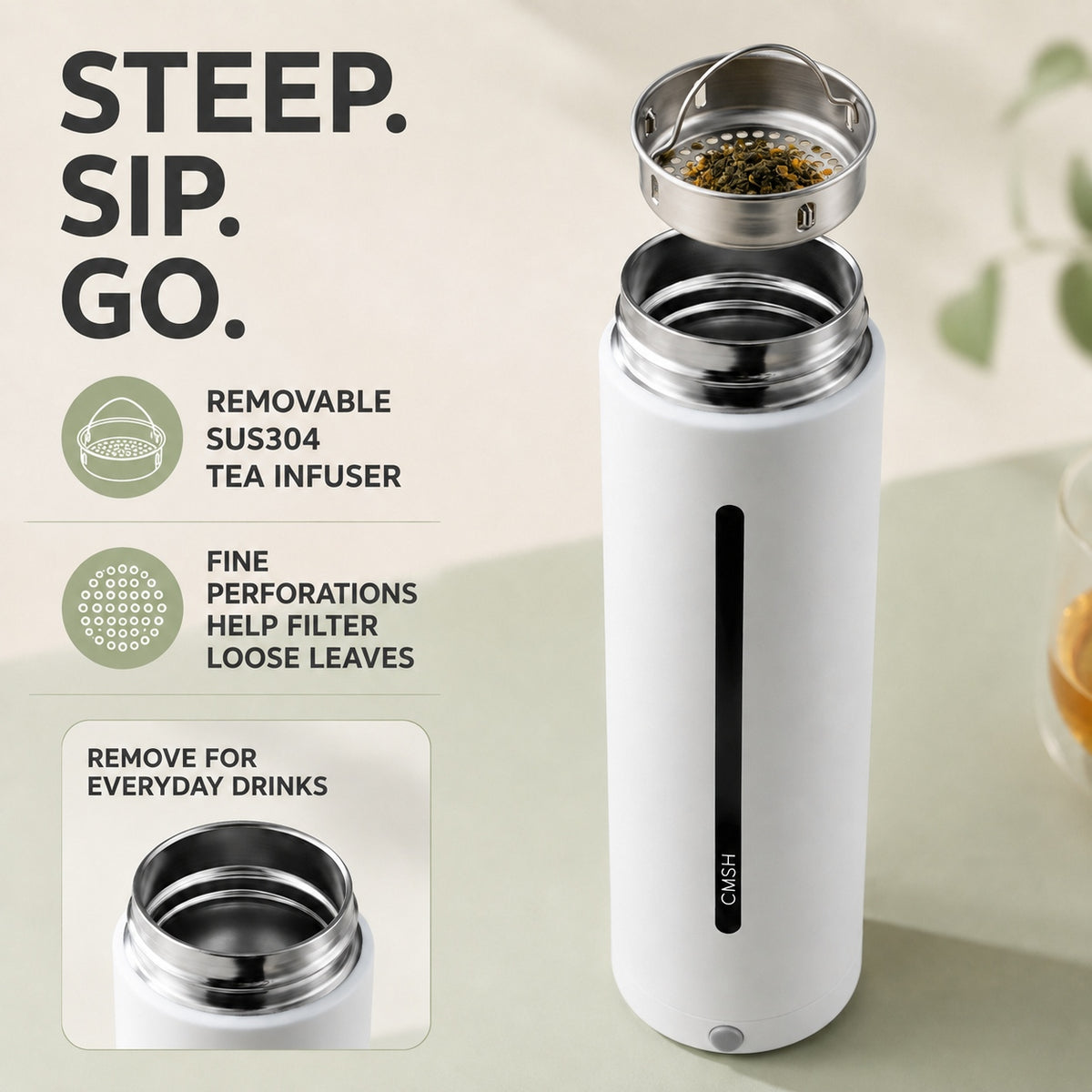 CMSH Smart Insulated Bottle with Temperature Display, 15.2 oz