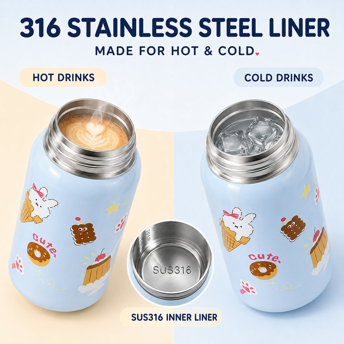 CMSH 3-Way Insulated Water Bottle with Cup Lid & Carry Sleeve – 18.6 oz