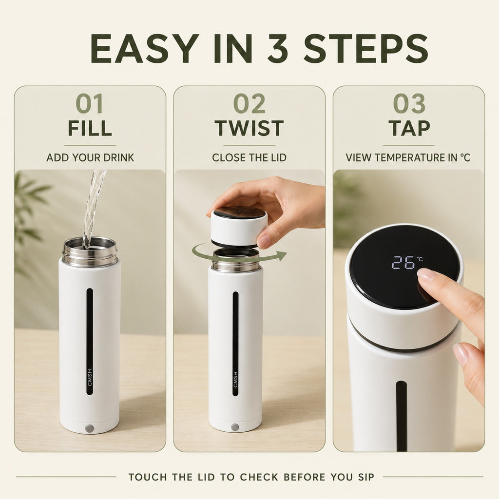 CMSH Smart Insulated Bottle with Temperature Display, 15.2 oz