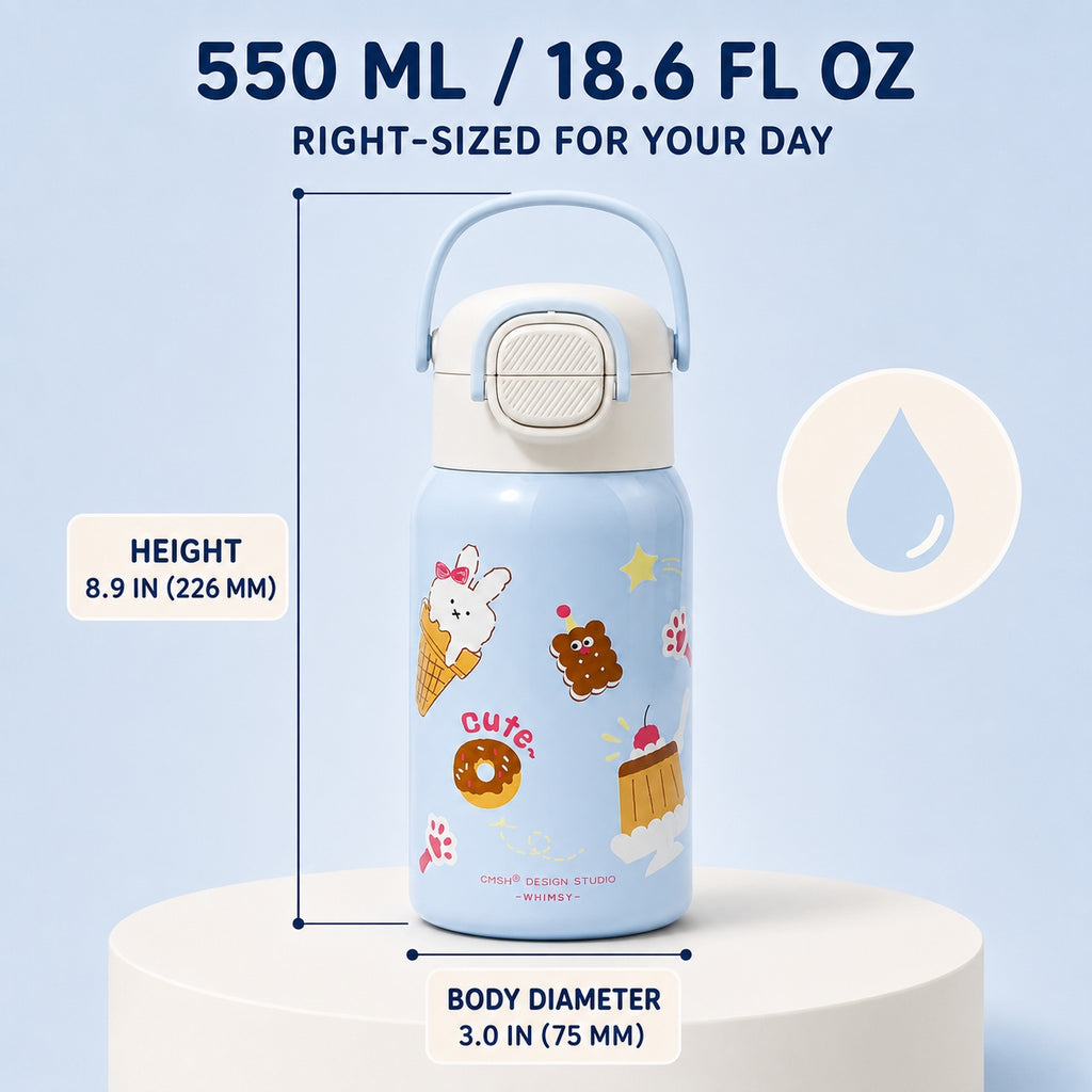 CMSH 3-Way Insulated Water Bottle with Cup Lid & Carry Sleeve – 18.6 oz
