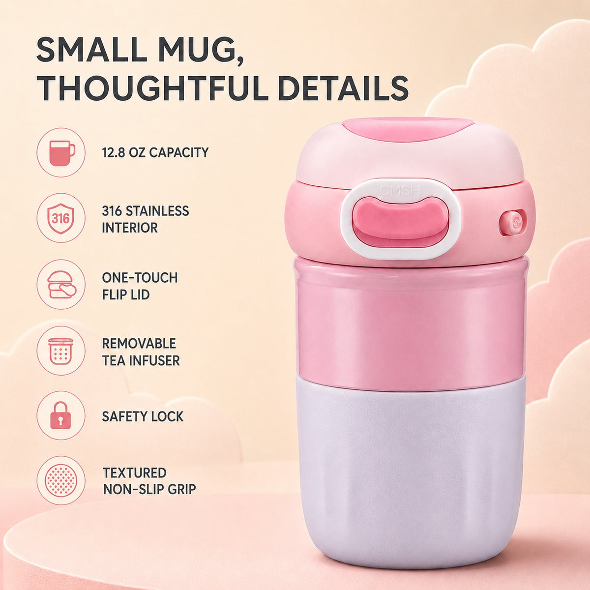 CMSH CozyLock Insulated Coffee & Tea Mug with Infuser – 12.8 oz