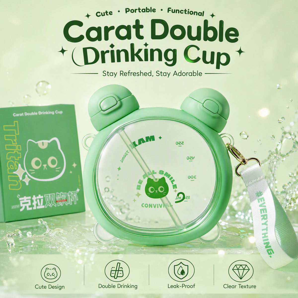 CMSH Carat Dual-Drink Crossbody Water Bottle – Matcha Green, 25 oz