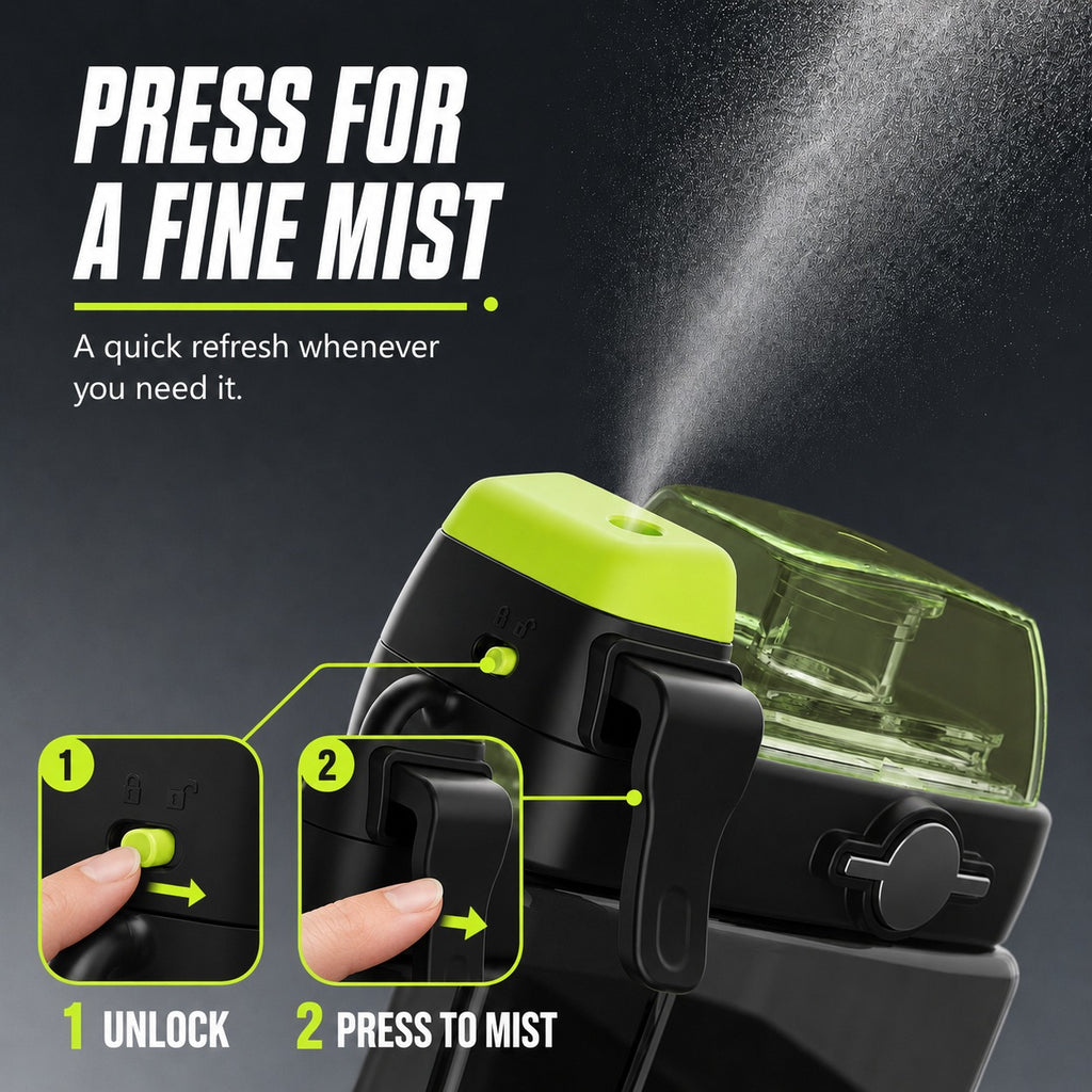 CMSH 2-in-1 Misting Water Bottle with Strap – 17.6 oz Drink + 6.8 oz Mist