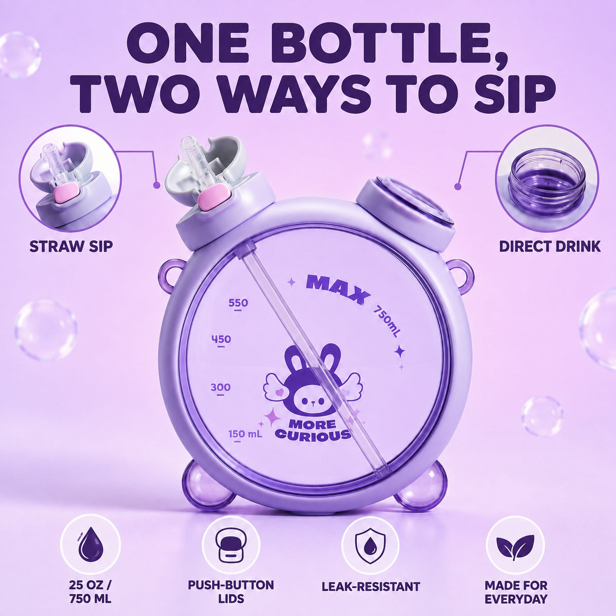 CMSH Carat Dual-Drink Crossbody Water Bottle – Lavender Purple, 25 oz