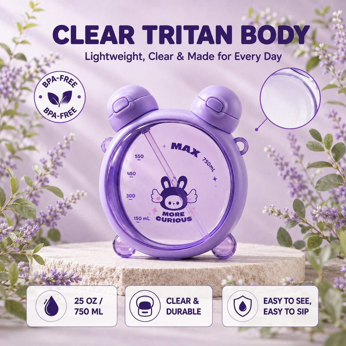 CMSH Carat Dual-Drink Crossbody Water Bottle – Lavender Purple, 25 oz